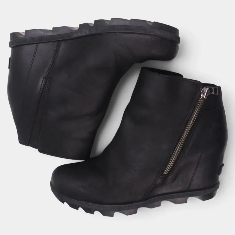 Sorel Joan of Arctic Wedge II Zip Boots Women 9 Black Leather